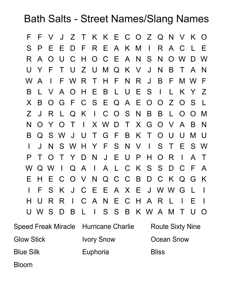 Bath Salts - Street Names/Slang Names Word Search