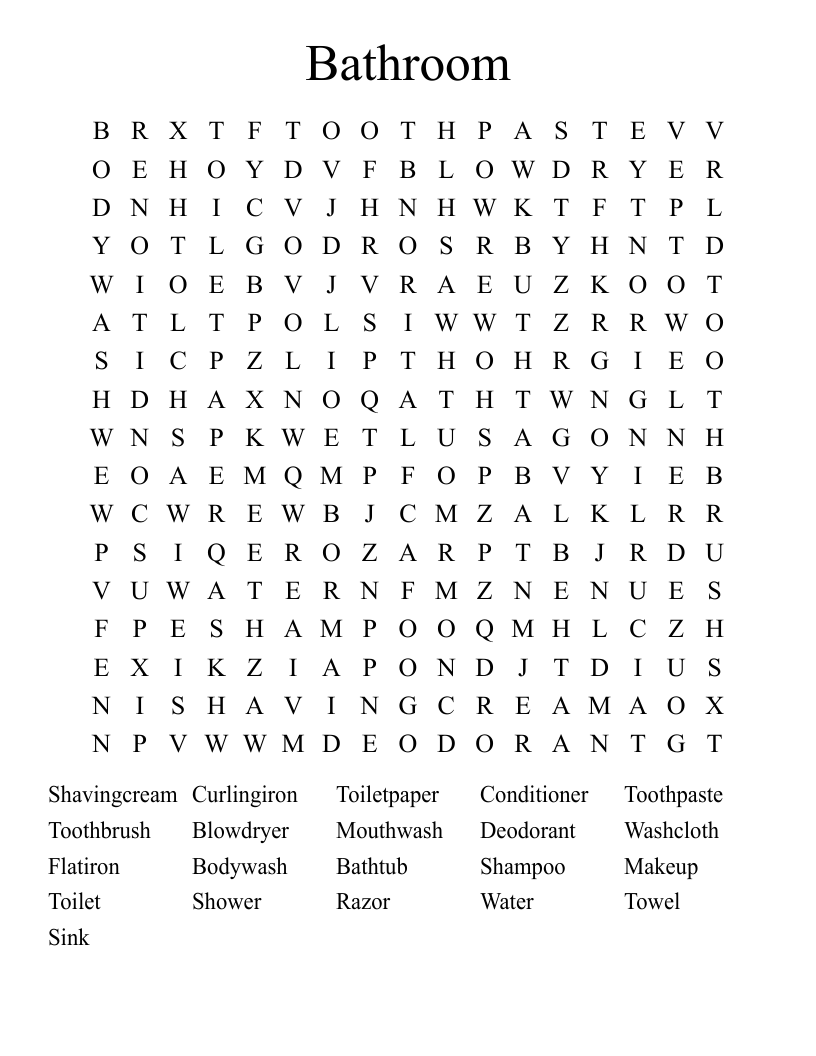 Bathroom Word Search