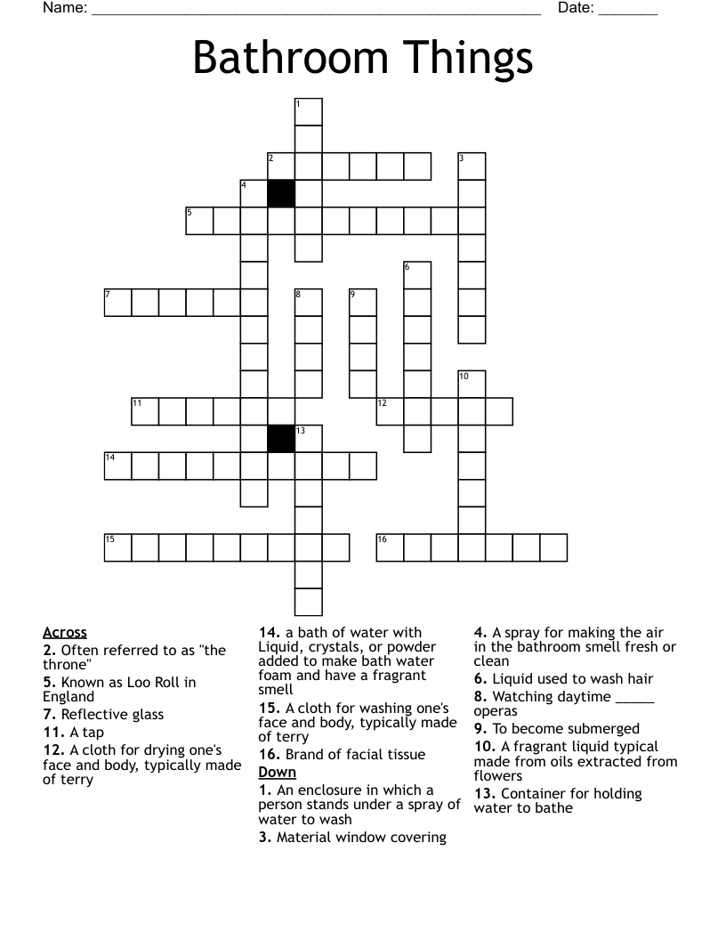 Bathroom Things Crossword