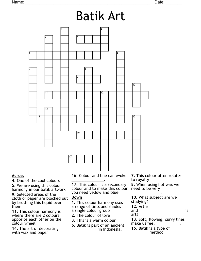 Batik Art Crossword