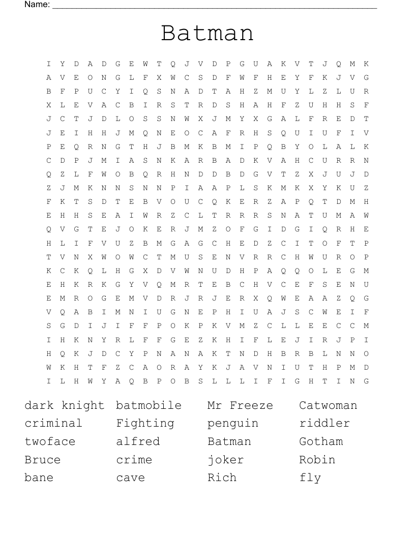 Batman Word Search