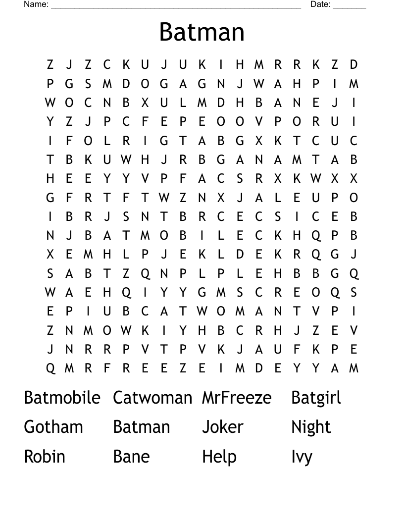 Batman Word Search