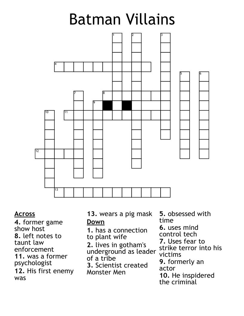Batman Villains Crossword