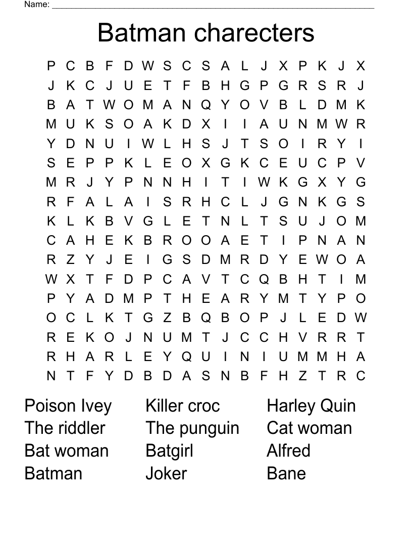 Batman charecters  Word Search