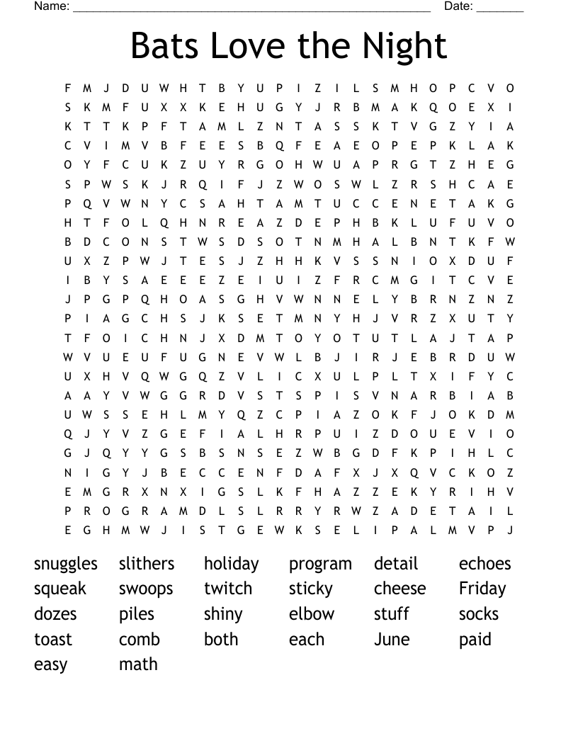 Bats Love the Night Word Search