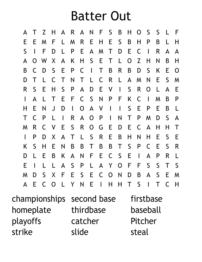 Batter Out Word Search