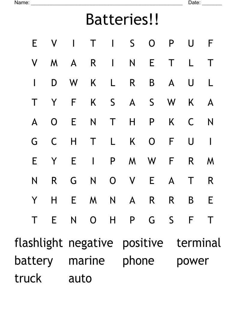 Batteries!! Word Search