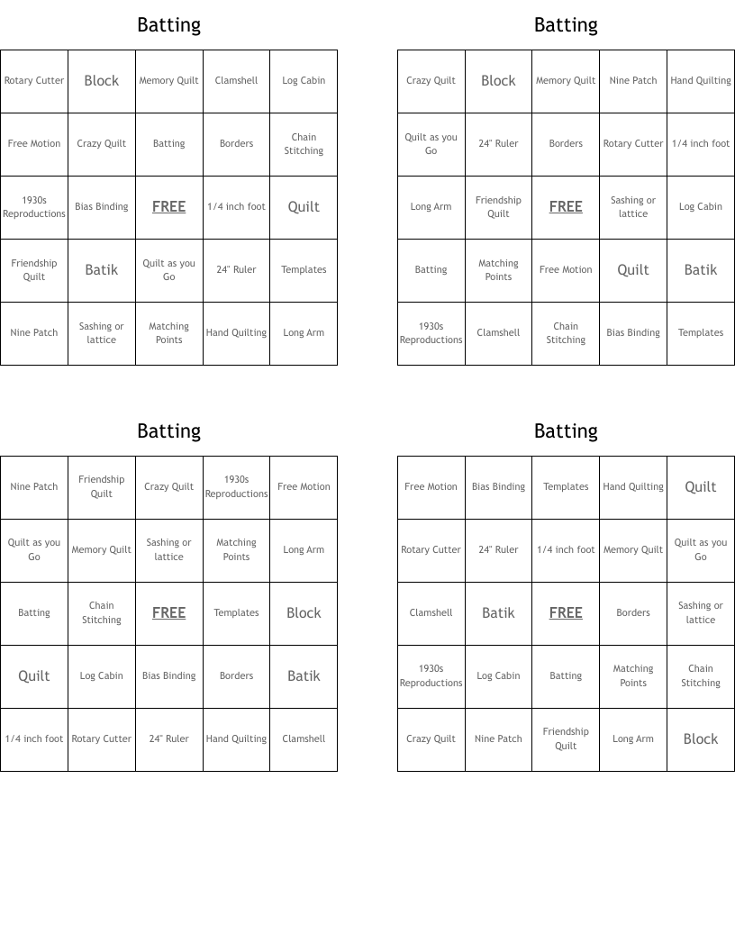 Batting Bingo Cards