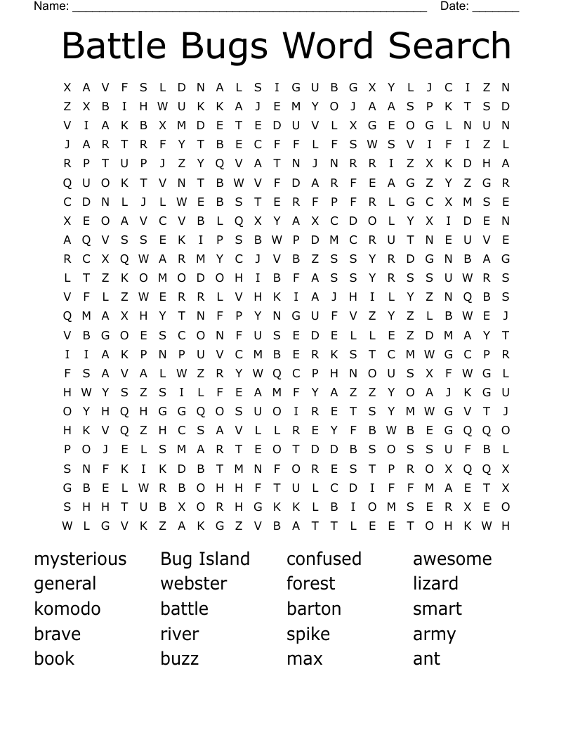 Battle Bugs Word Search