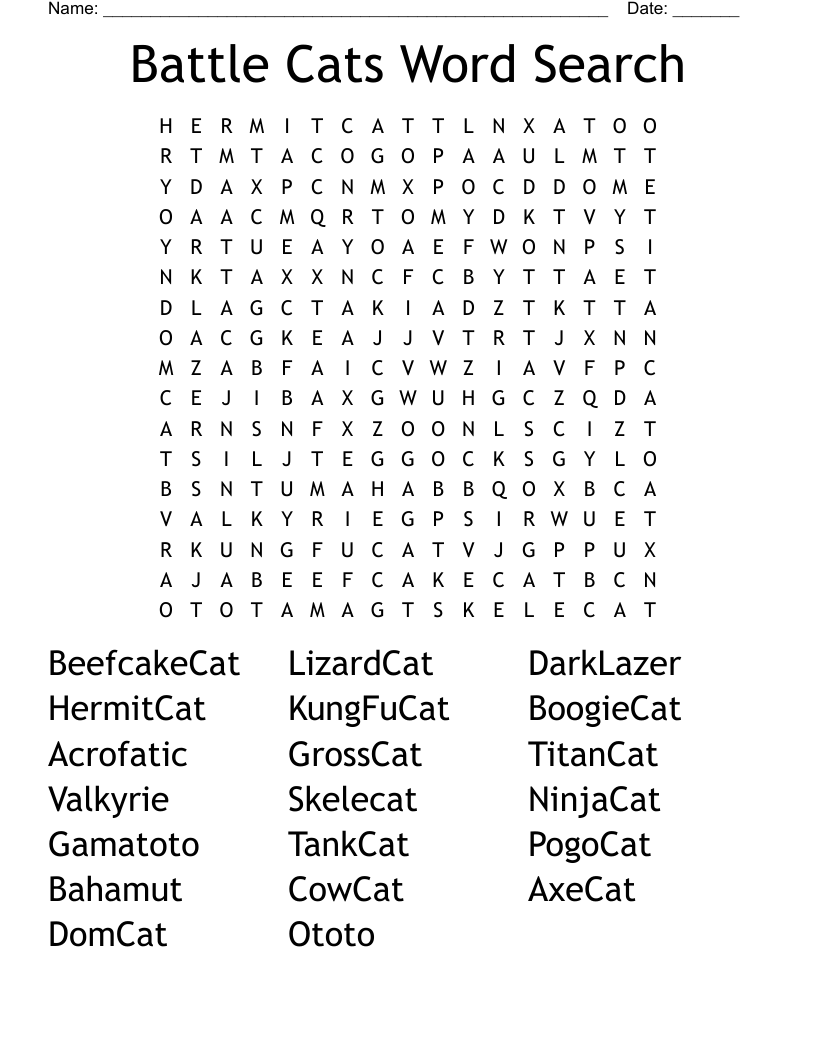 Battle Cats Word Search