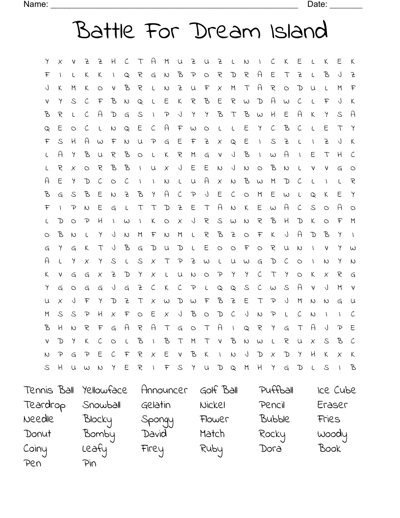 Battle For Dream Island Word Search
