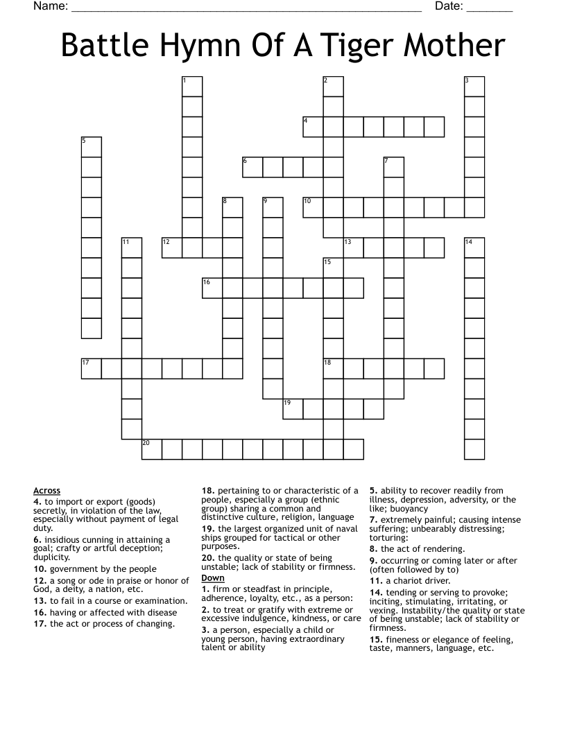 Battle Hymn Of A Tiger Mother Crossword
