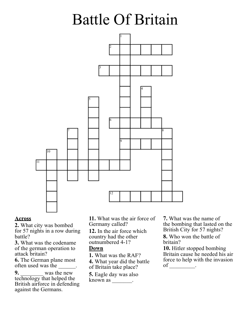 Battle Of Britain Crossword