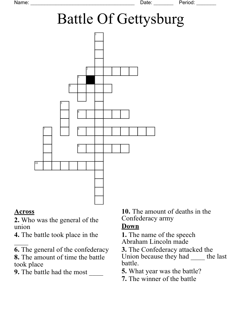 Battle Of Gettysburg Crossword