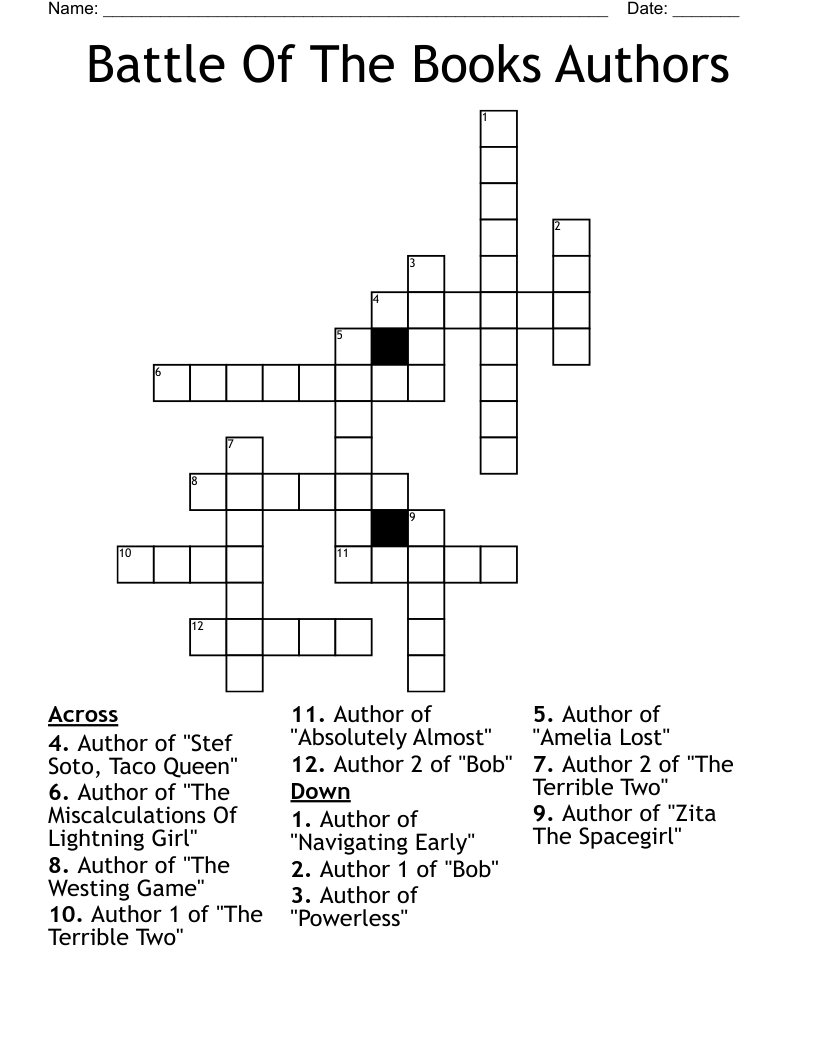 Battle Of The Books Authors Crossword