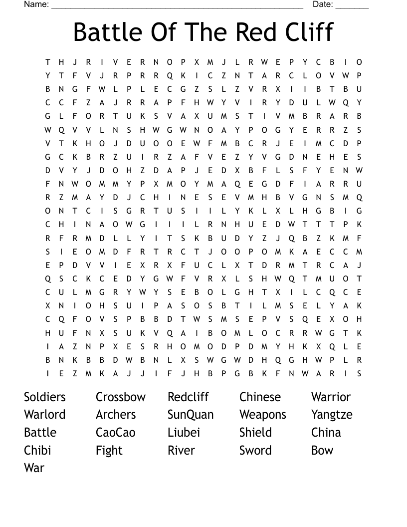 Battle Of The Red Cliff Word Search