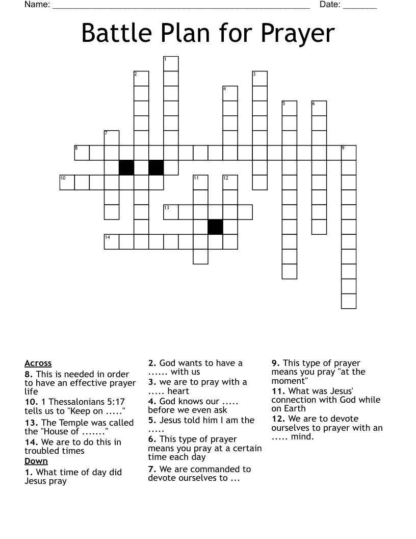 Battle Plan for Prayer Crossword