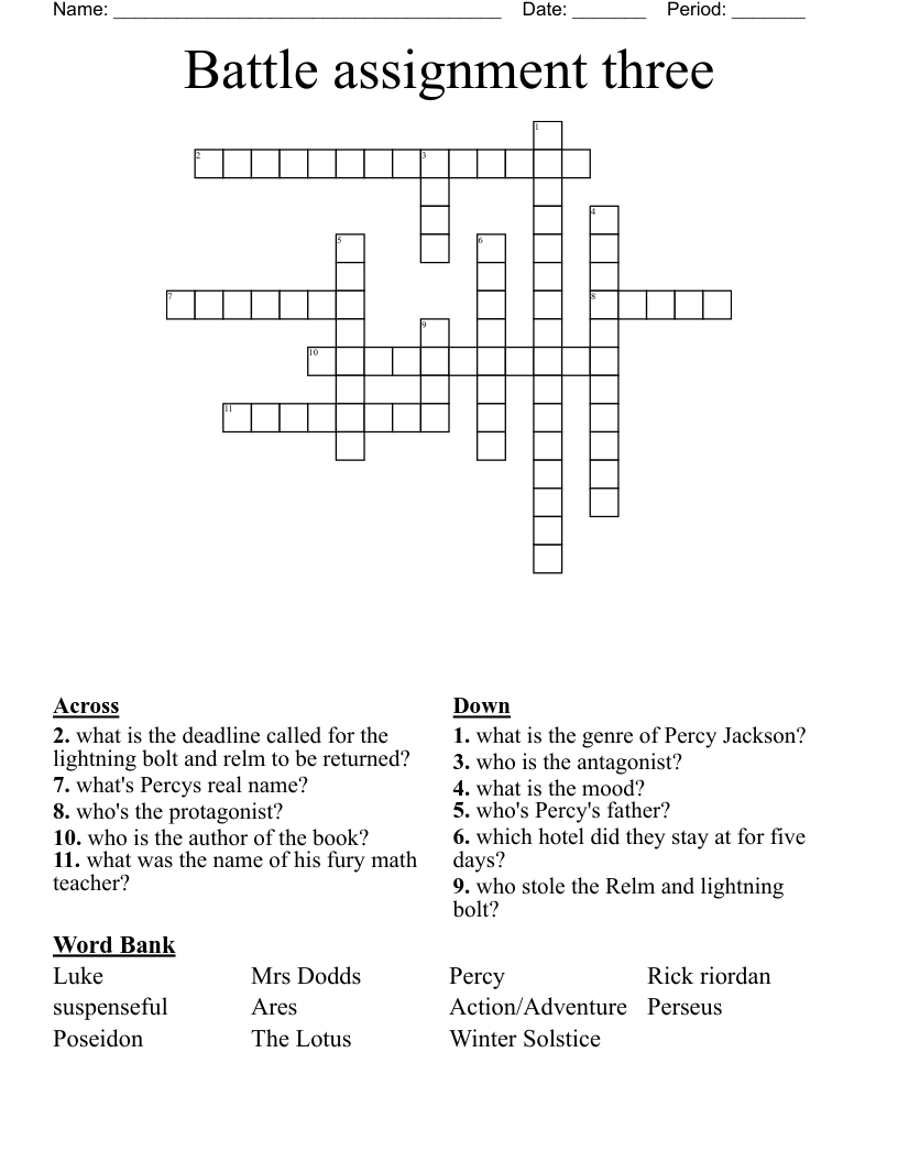 Battle assignment three Crossword