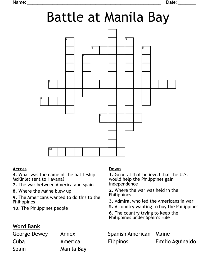 Battle at Manila Bay Crossword