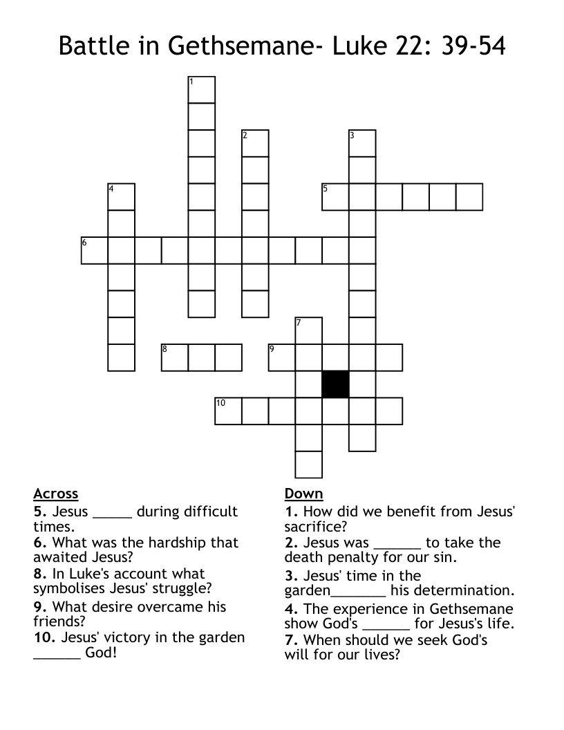 Battle in Gethsemane- Luke 22: 39-54 Crossword