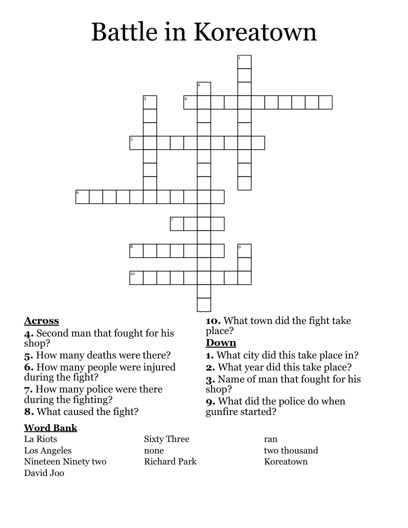 Battle in Koreatown Crossword