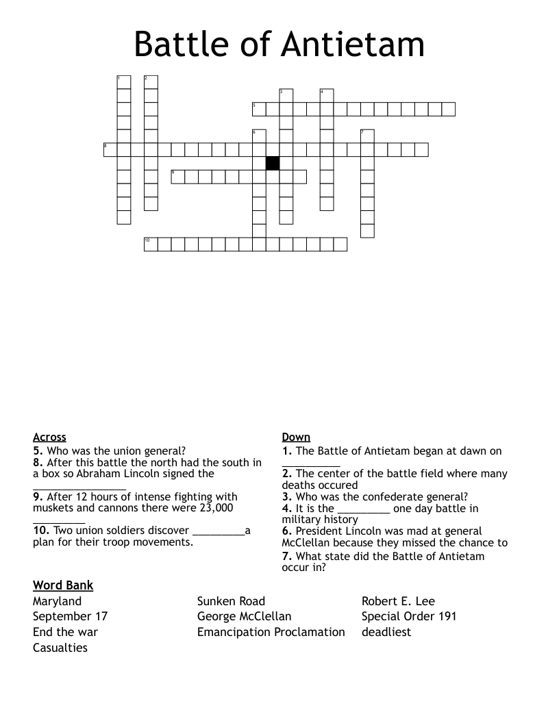 Battle of Antietam Crossword