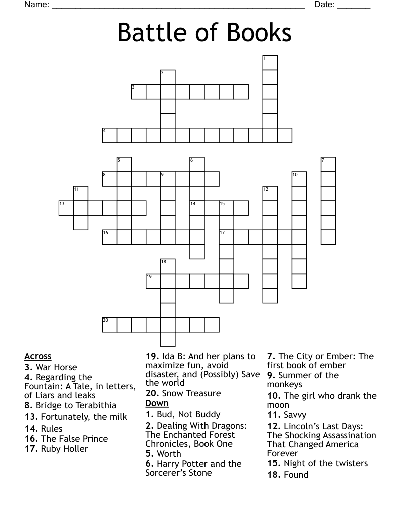 Battle of Books Crossword