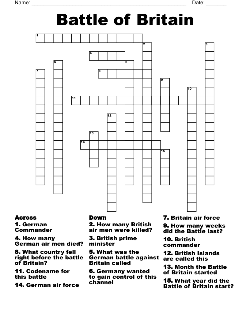 Battle of Britain Crossword