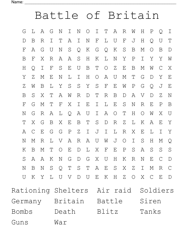 Battle of Britain  Word Search