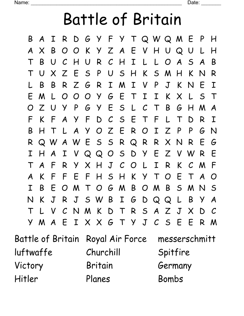 Battle of Britain  Word Search