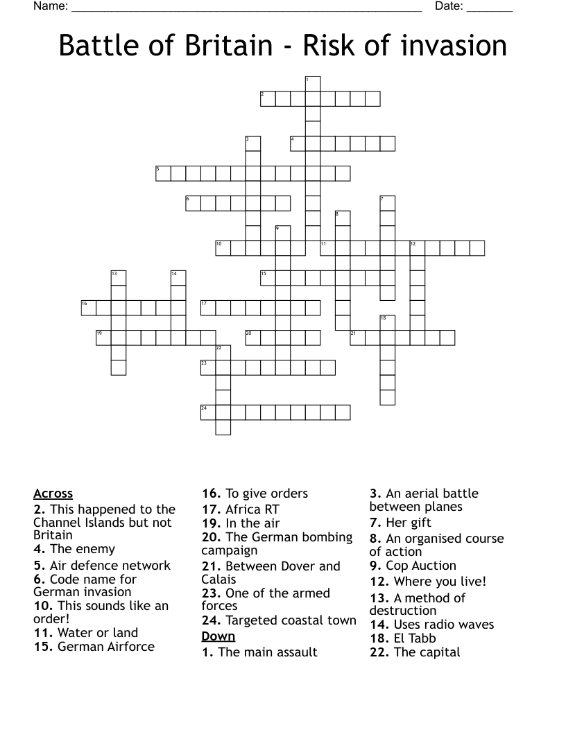 Battle of Britain - Risk of invasion Crossword