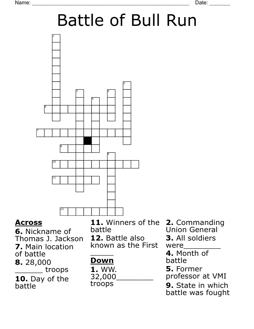 Battle of Bull Run Crossword