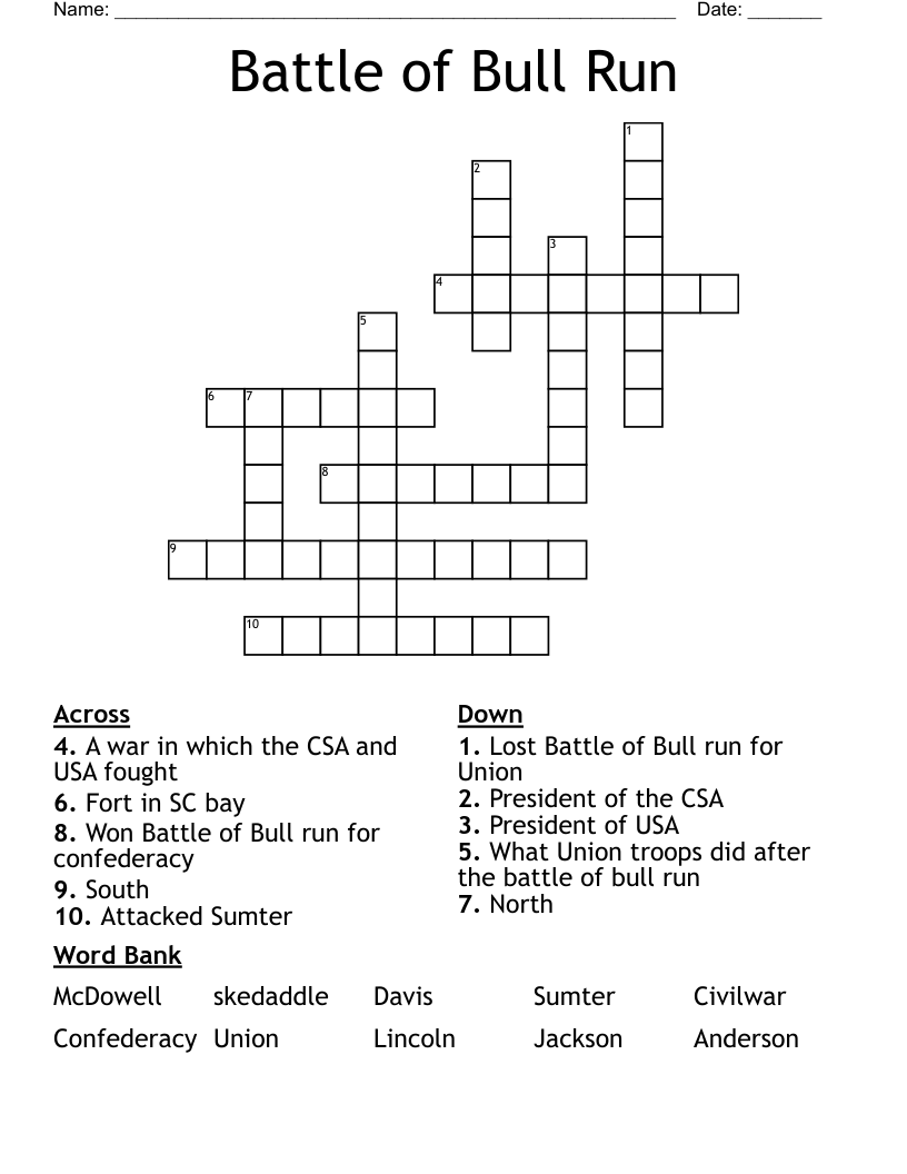 Battle of Bull Run Crossword