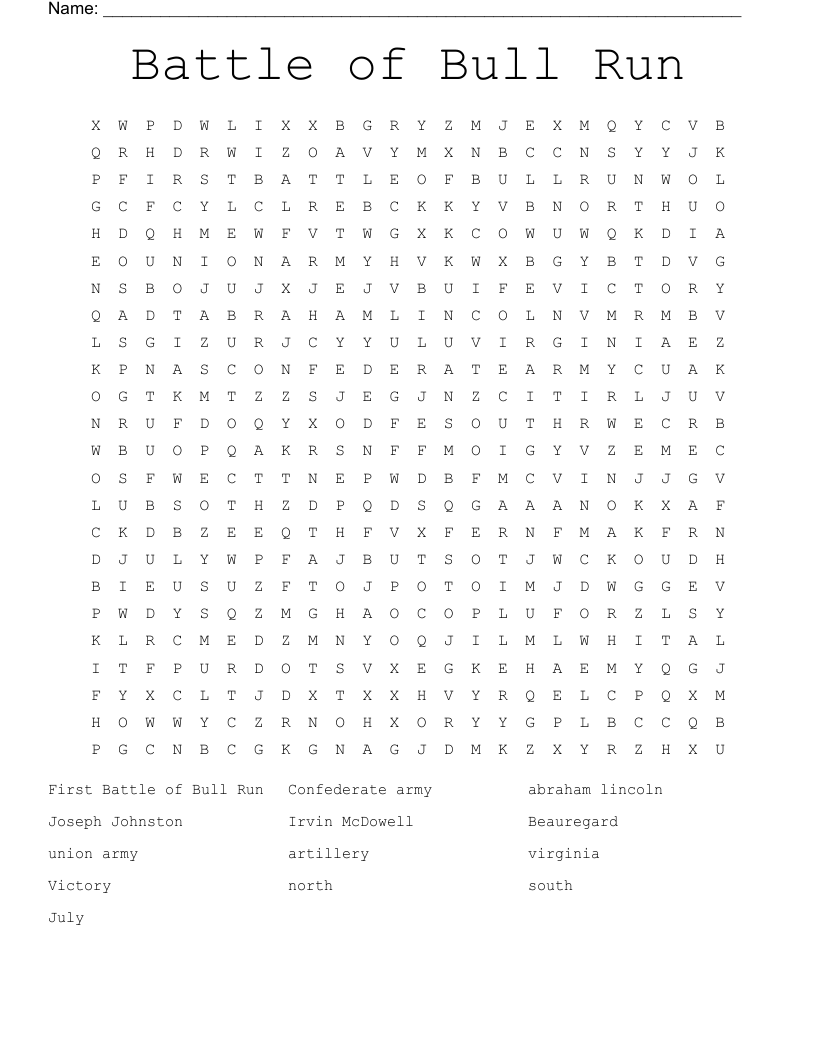Battle of Bull Run Word Search