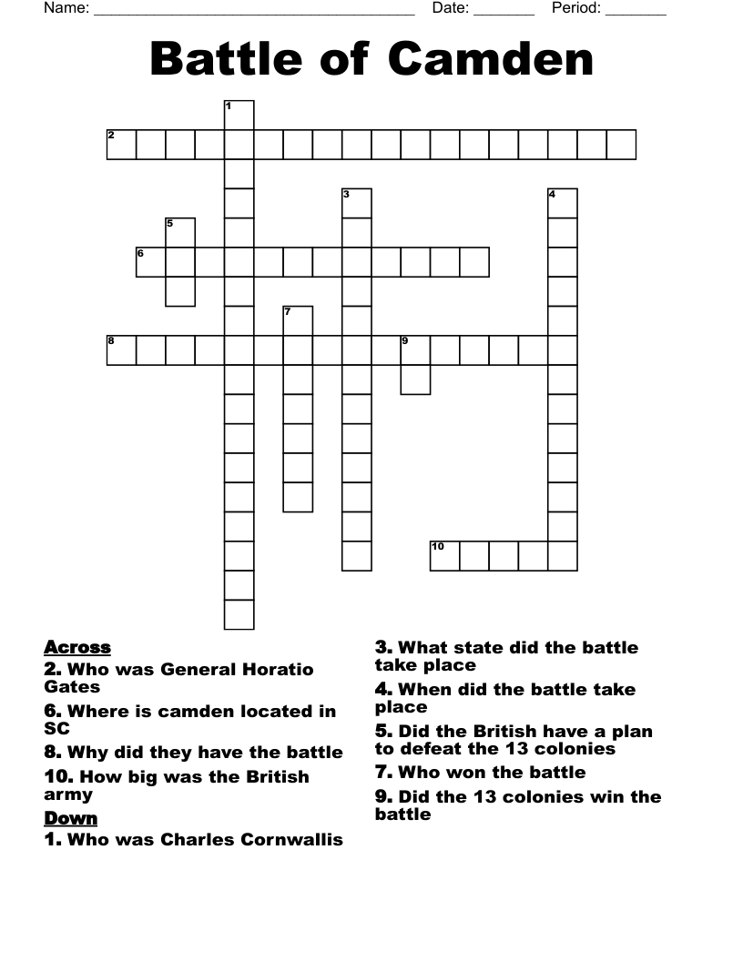 Battle of Camden  Crossword
