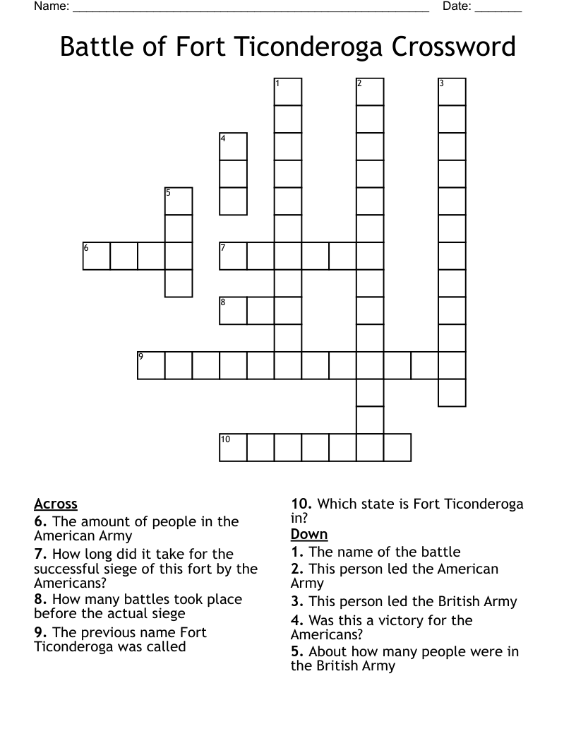 Battle of Fort Ticonderoga Crossword