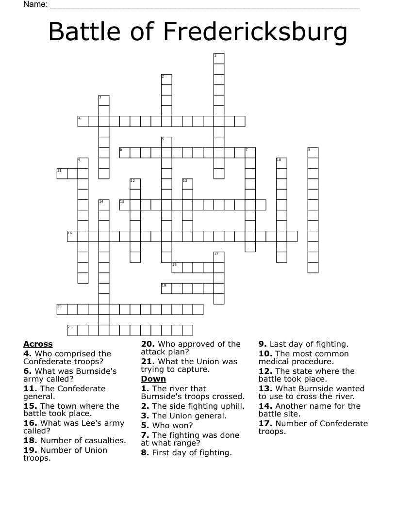 Battle of Fredericksburg Crossword