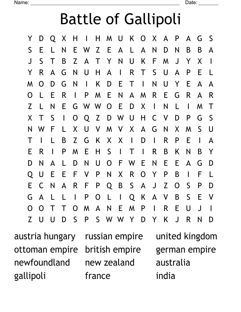 Battle of Gallipoli  Word Search