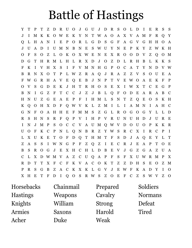 Battle of Hastings Word Search