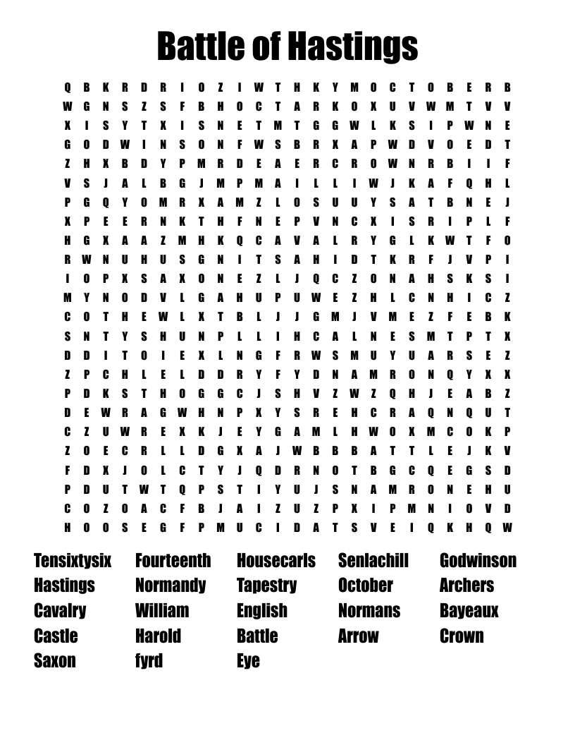 Battle of Hastings Word Search