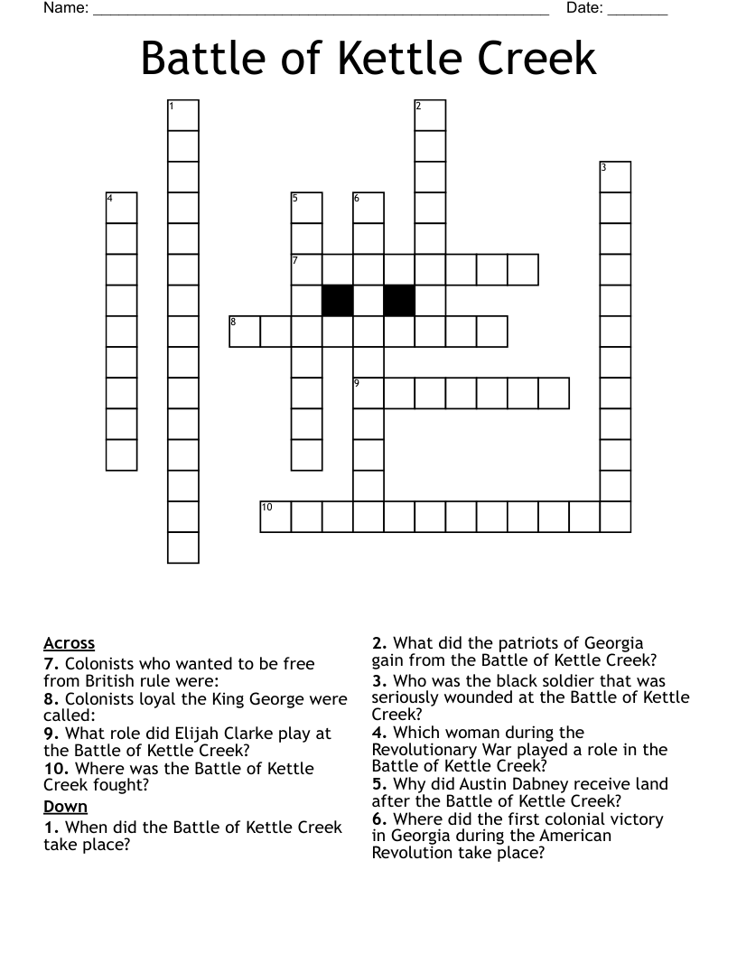Battle of Kettle Creek Crossword
