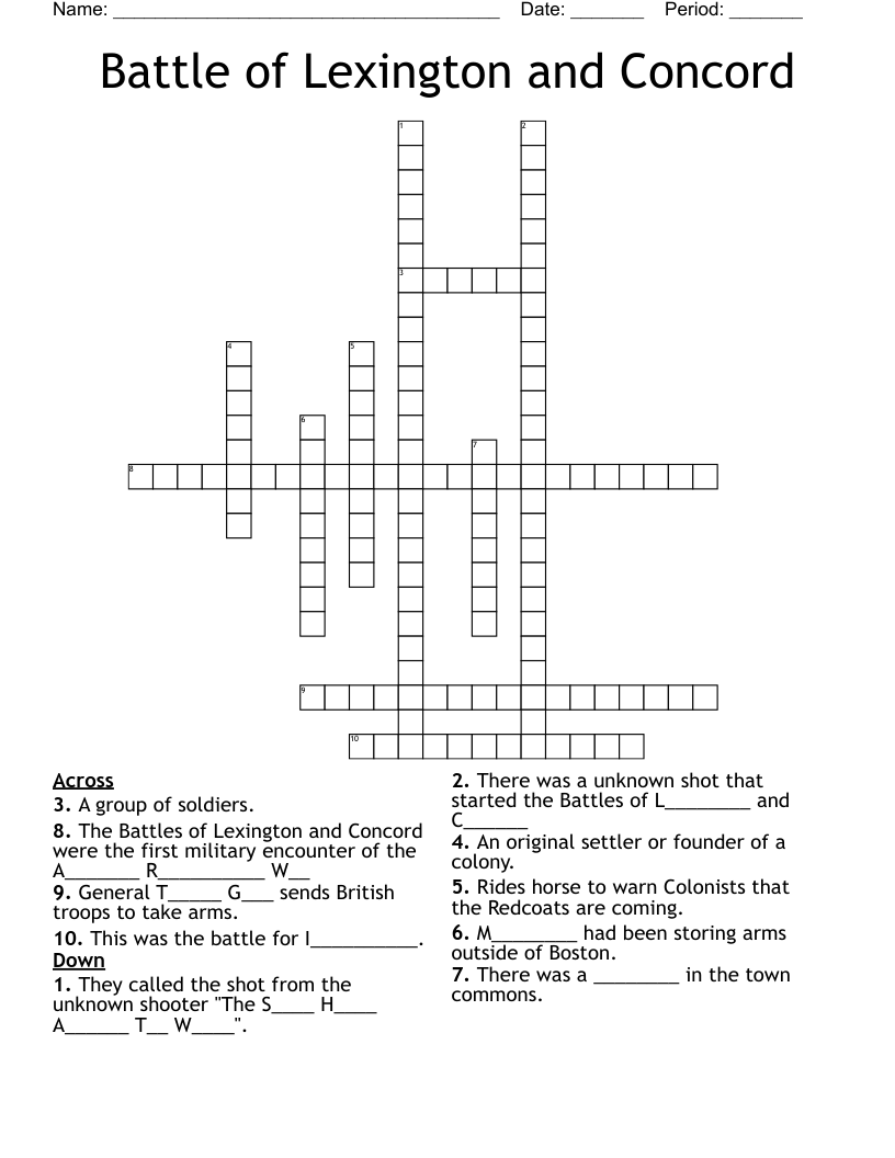 Battle of Lexington and Concord  Crossword