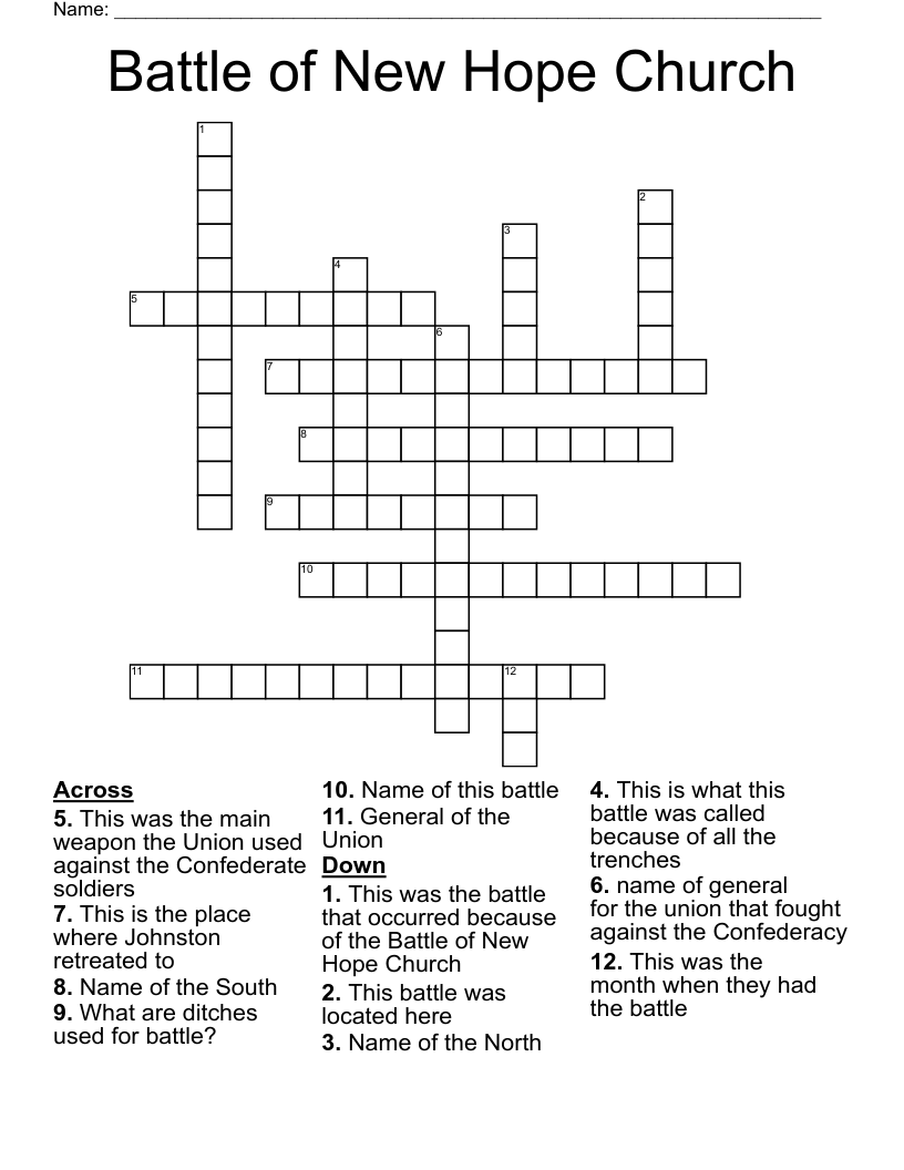 Battle of New Hope Church Crossword