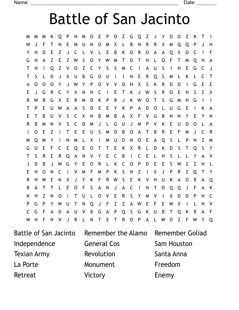 Battle of San Jacinto  Word Search