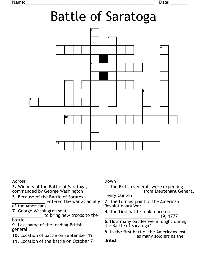 Battle of Saratoga Crossword