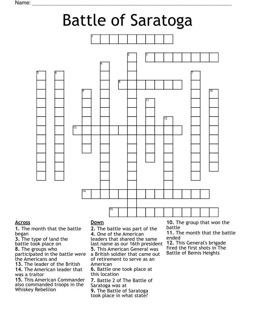 Battle of Saratoga Crossword