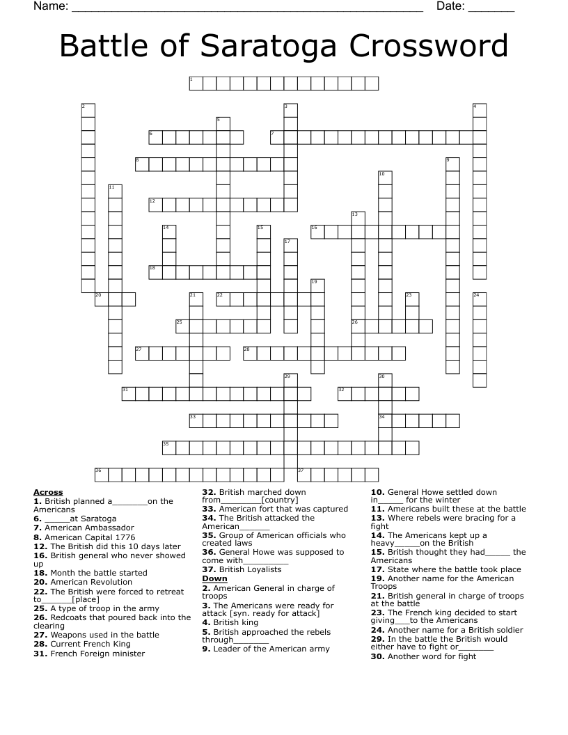 Battle of Saratoga Crossword
