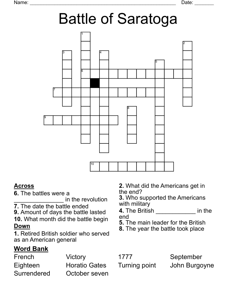 Battle of Saratoga  Crossword