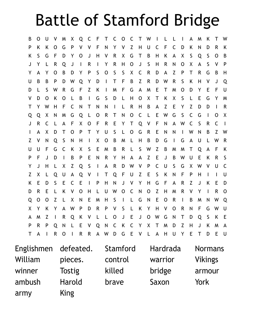 Battle of Stamford Bridge Word Search