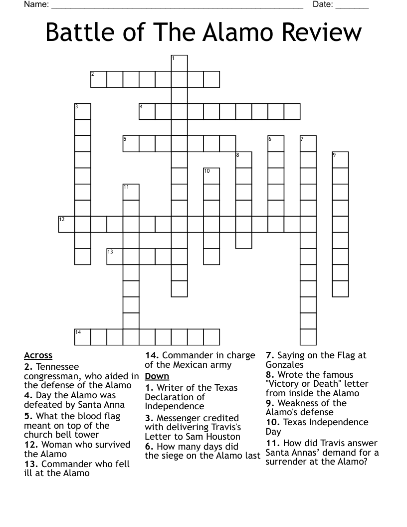 Battle of The Alamo Review Crossword
